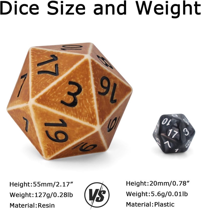 CSITORWWE Retro Style 55mm Giant D20 Dice,20 Sided Resin Dice with Velvet Pouch, Titan Polyhedral Dice for TTRPG Tabletop Gaming,Dungeon Masters,RPG Adventures(Yellow Ancient) - Image 4